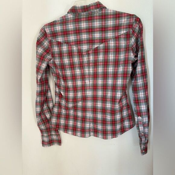 Abercrombie red plaid snap front long sleeve top size small 95 % cotton - Picture 9 of 11